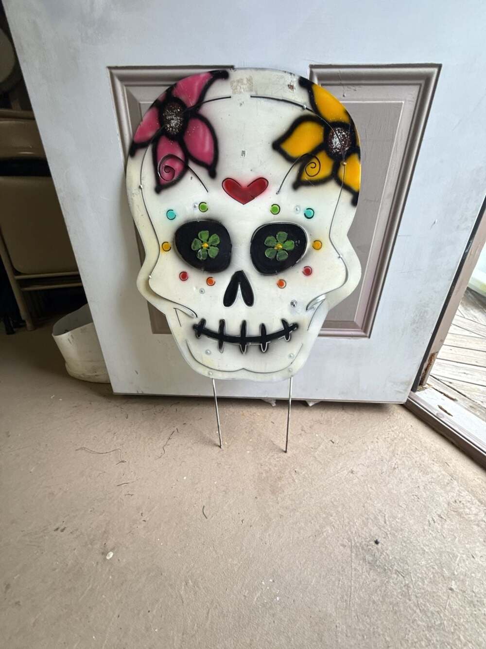 Handmade/ Laser cut Day Of The Dead Sugar Skull Garden Stake Metal Art